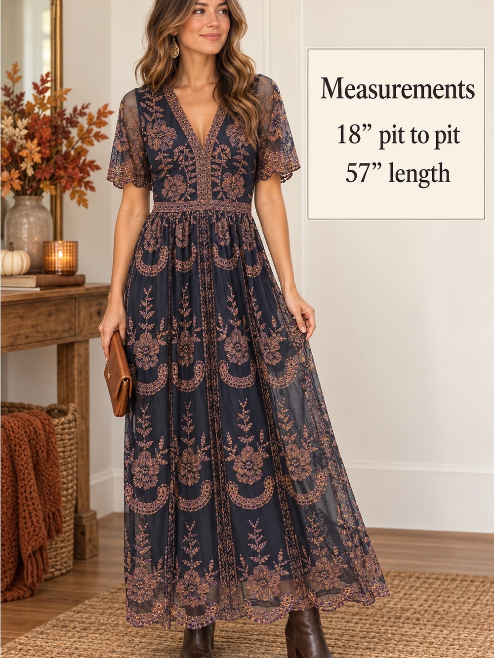 Altered State Embroidered Floral Mesh Maxi Dress Size S Boho Wedding Guest